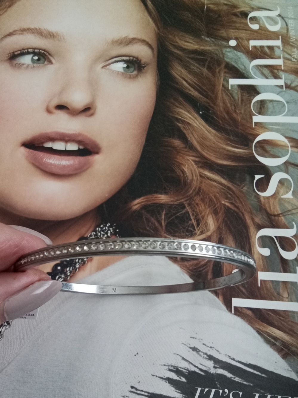 Lia Sophia Crystal Bling Silver Bangle M